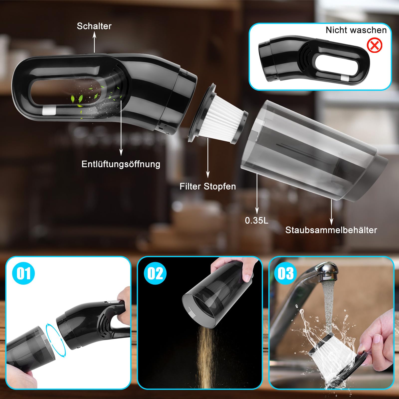 Aspirapolvere Senza Fili Portatile 9000PA - Per Auto, Casa E Ufficio Con Filtro HEPA Ricaricabile - Foto 11