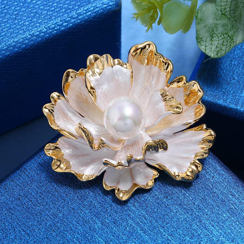 Image of Elegant Flower Brooch Pin for Women, Stylish Vinage Crystal Pearl Rhinestones Brooches Pins Dainty Lapel Pins for Dress Accessories Jewelry