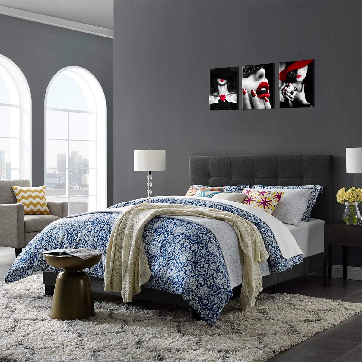 Bedroom Decor for Women Red Lips Black and White Bathroom decor wall art Red Rose Fashion Room Decor Office Modern Art Wall Decor 3 Pieces Canvas Wall Art for Kitchen Home Decorations 12x16inchx3pcs