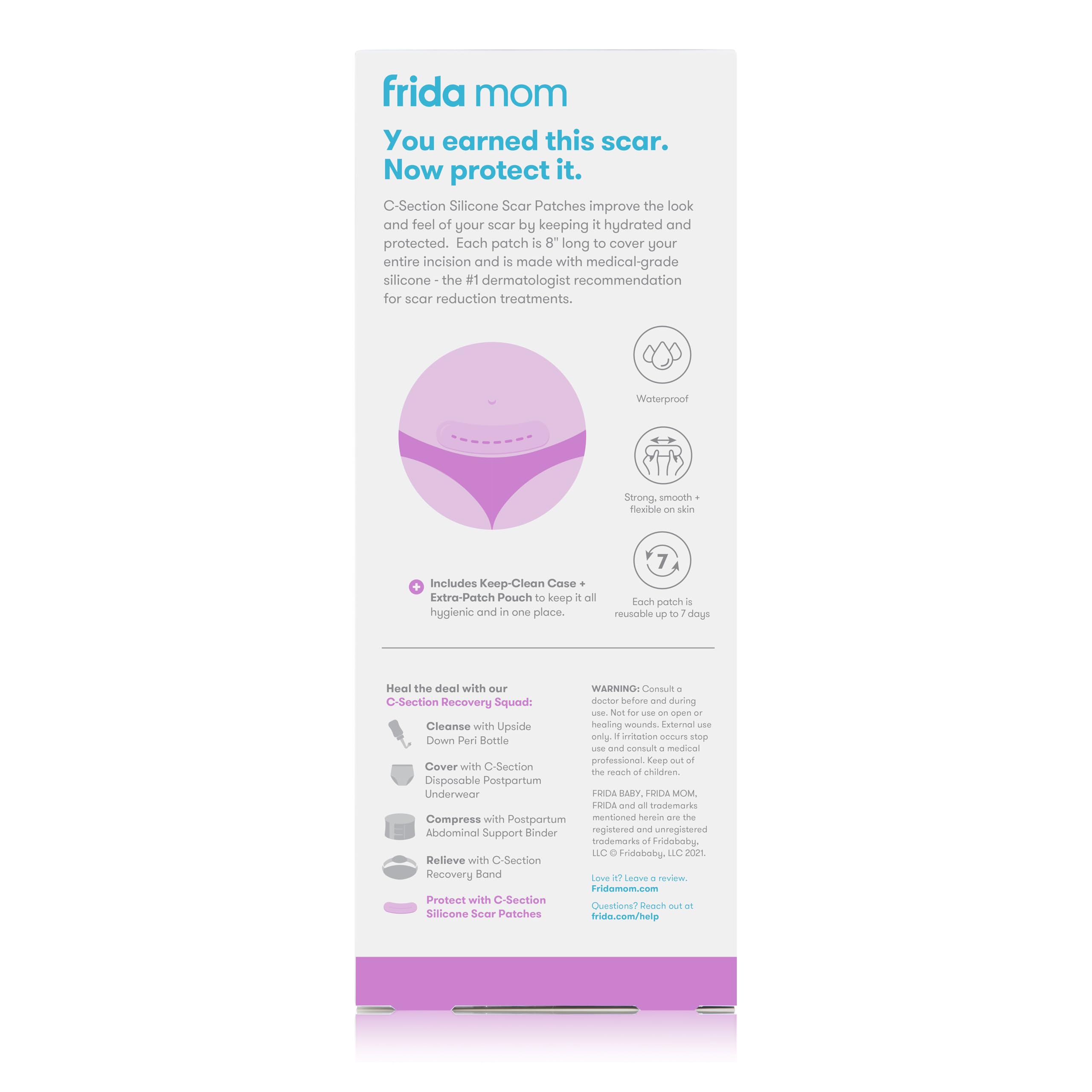 Frida Mom Tiras de silicona para cesárea: parches de cicatrices imprescindibles para recuperación de cesáreas, tratamiento reutilizable de grado médico para cicatrices queloides, 20 cm de longitud, 6