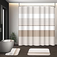 Vista 33 de Juego de cortina de ducha a rayas rojas burdeos con tapa de inodoro y alfombras antideslizantes para baño, cortina de ducha moderna de líneas grises