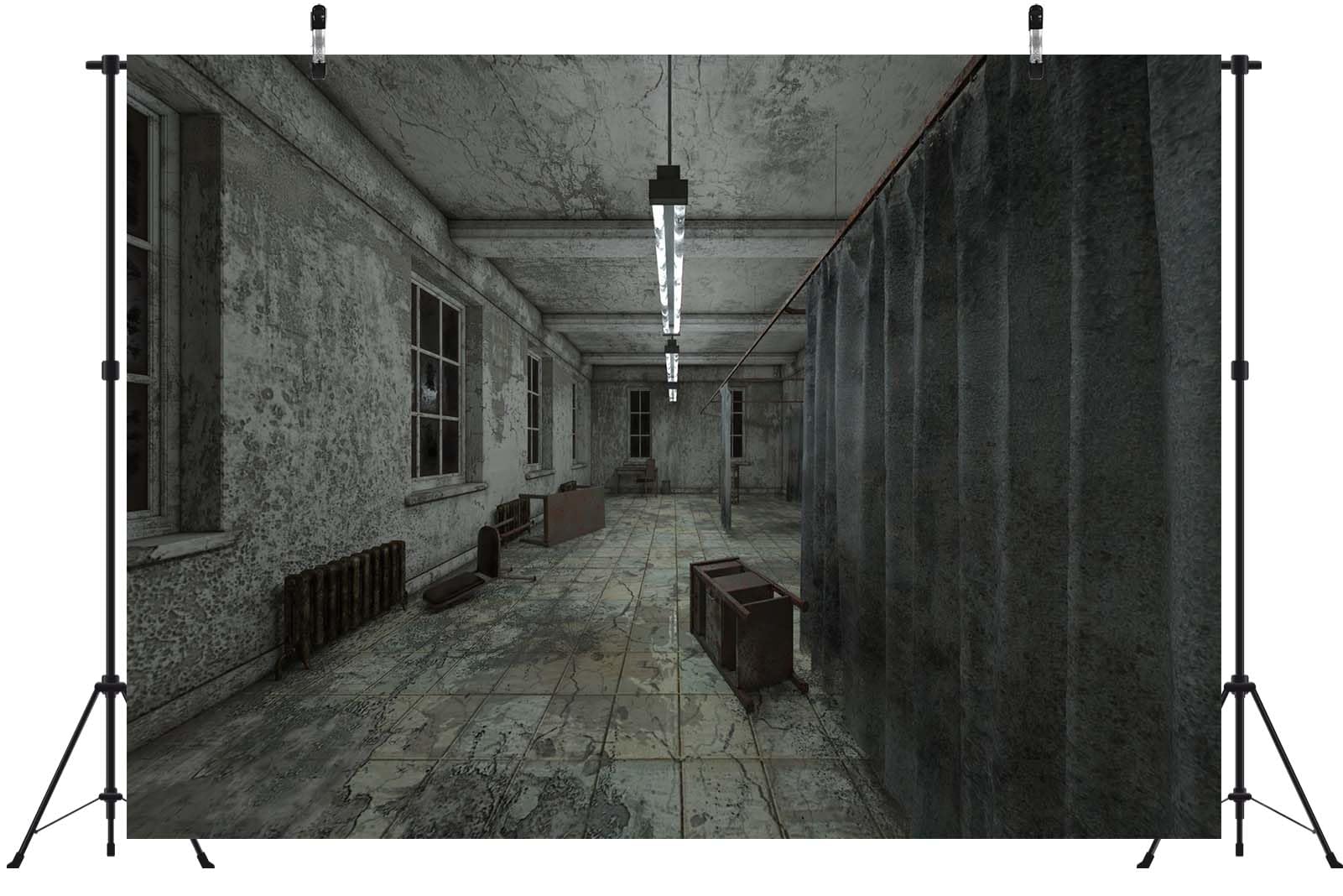 BELECO 8x6ft Fabric Creepy Hospital Backdrop Gloomy Insane Asylum Corridor Horror Abandoned Hospital Background Halloween Hospital Party Decorations Banner Photoshoot Studio Props - View #6