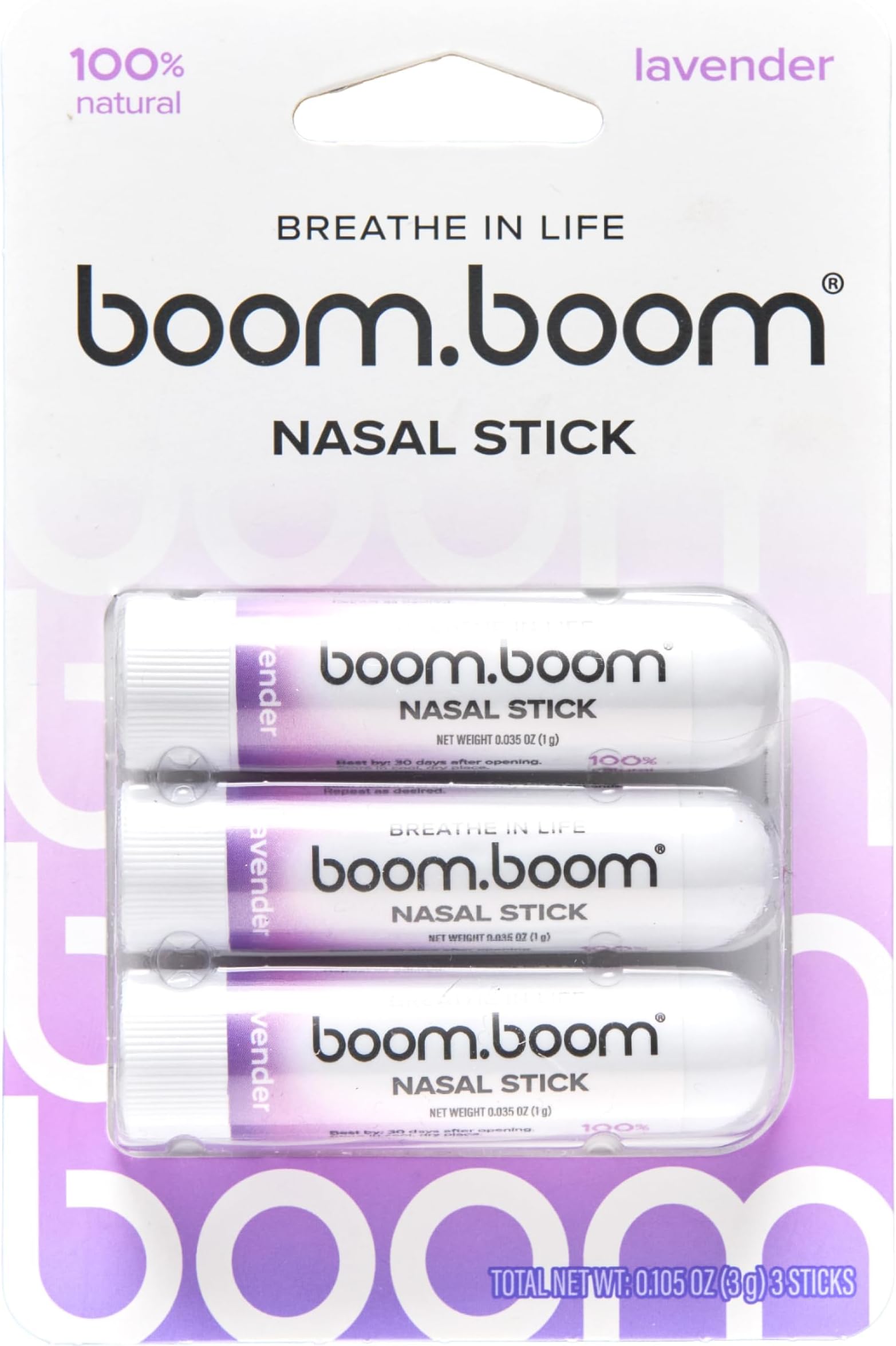 BoomBoom Nasal Stick (3 Pack) | Vapor Flow Technology | Better Breathing + Natural Focus | Cool Refreshing Sensation | Premium Essential Oils + Menthol Inhaler (Lavender)