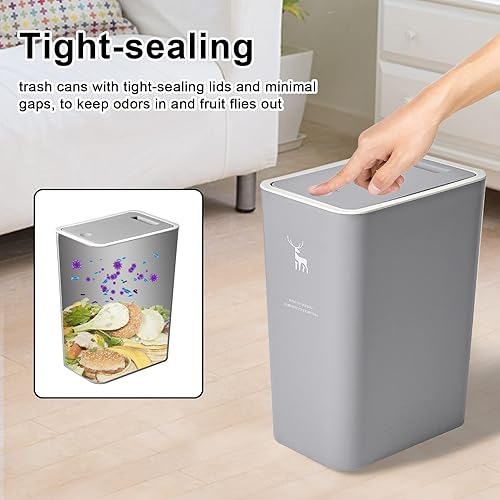 Miniatura 3 de XPIY Bote de basura con tapa, paquete de 2 botes de basura de 4 galones15 litros con parte superior de presión, bote de basura pequeño a prueba de