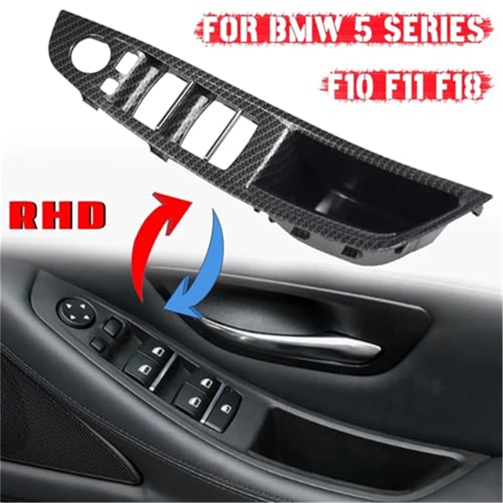 Wewnętrzny uchwyt drzwi samochodu osłona wykończeniowa do naciągania, dla BMW, F10 F11 F18 5 Series 2010-2016 lewy prawy panel wewnętrzny czarne beżowe włókno węglowe 51417225852 Klamka do