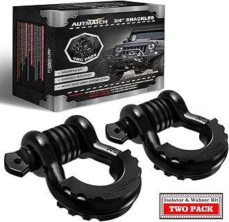 AUTMATCH D Ring Shackle 3/4" Shackles (2 Pack) 41,887Ibs Break Strength, Clevis Shackle with 7/8" Screw Pin and Shackle Isolator Washers Kit for Tow Strap Winch Off Road Vehicle Recovery, Black