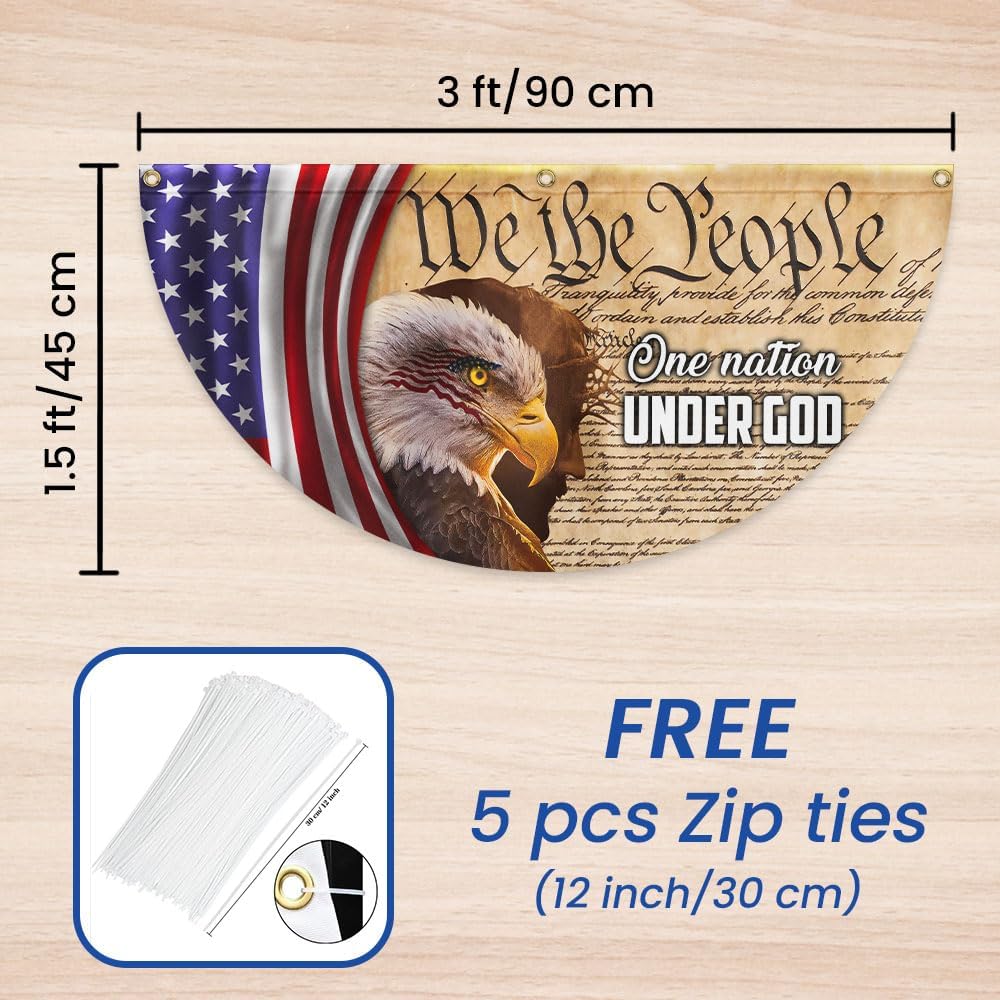 American Flag We The People, One Nation Under God, American Eagle Jesus Non-Pleated Fan Flag TPT845FL, 3x6 ft, 1 Pack Suitable for Outdoor and Indoor