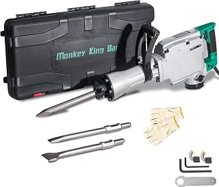 Monkey King Bar- 110v 1520W Heavy Duty Electric Demolition Jack Hammer Concrete Breaker MKB-65A- Chisel & Point Chisel Bit Hand Gloves w/Case