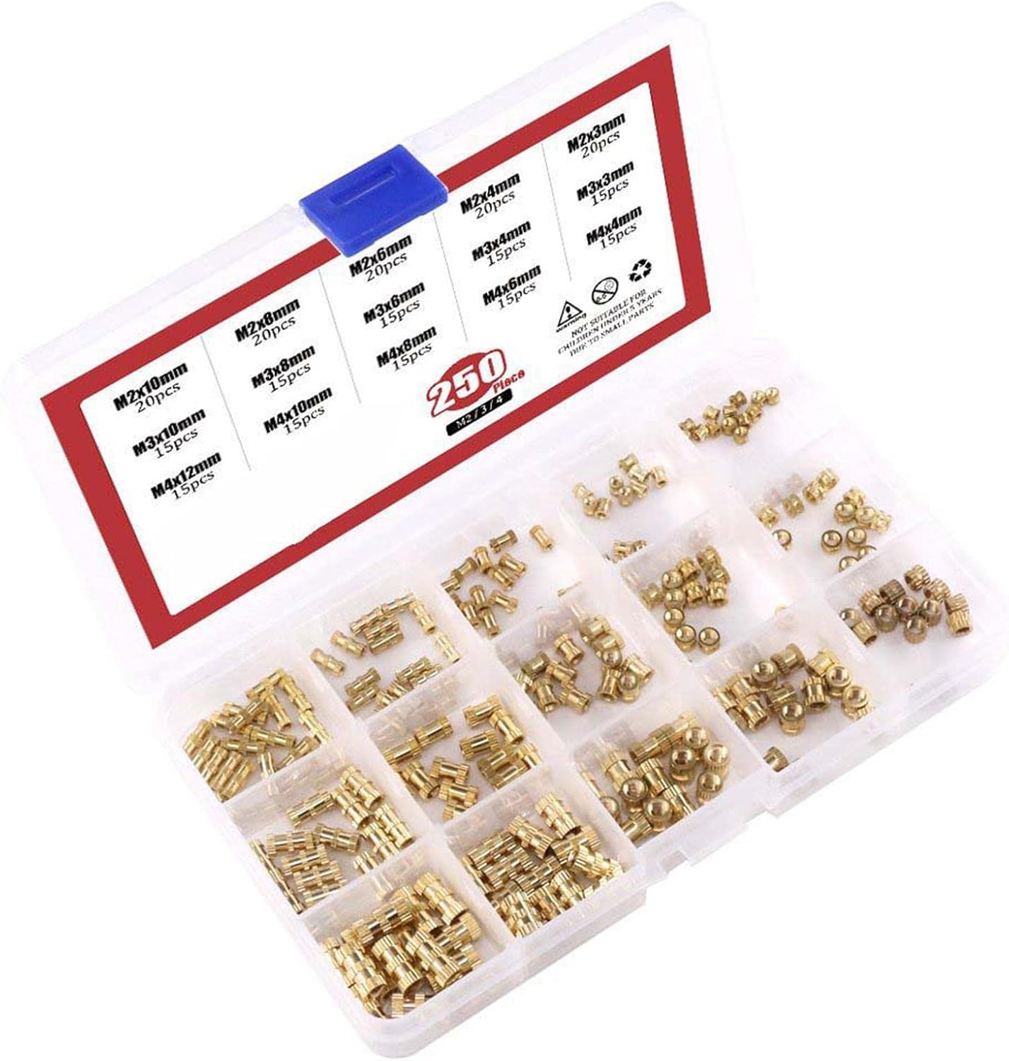 250x M2 M3 M4 Brass Knurled Threaded Insert Embedment Nuts for Daily Repair 3D