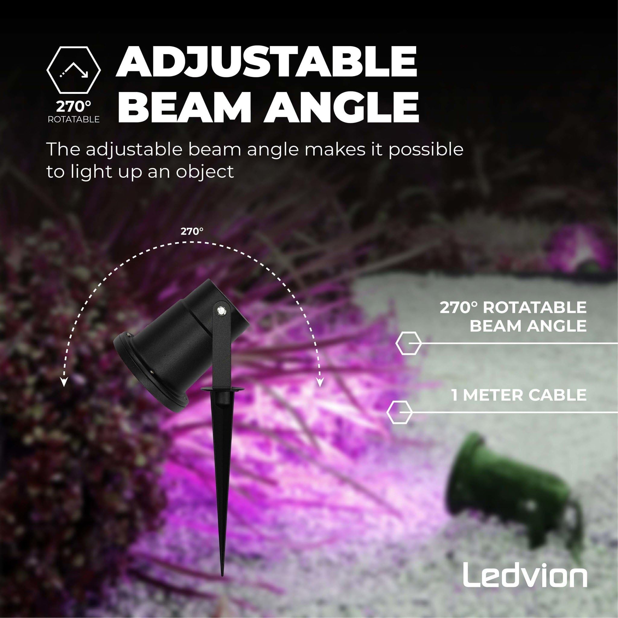 Ledvion - 6er Set, Gartenstrahler mit Erdspieß, IP65, 4,9W, 220-240V, RGB+CCT, LED Strahler, Gartenbeleuchtung mit Strom, Mit GU10 Leuchtmittel, Dimmbar, Wasserdicht