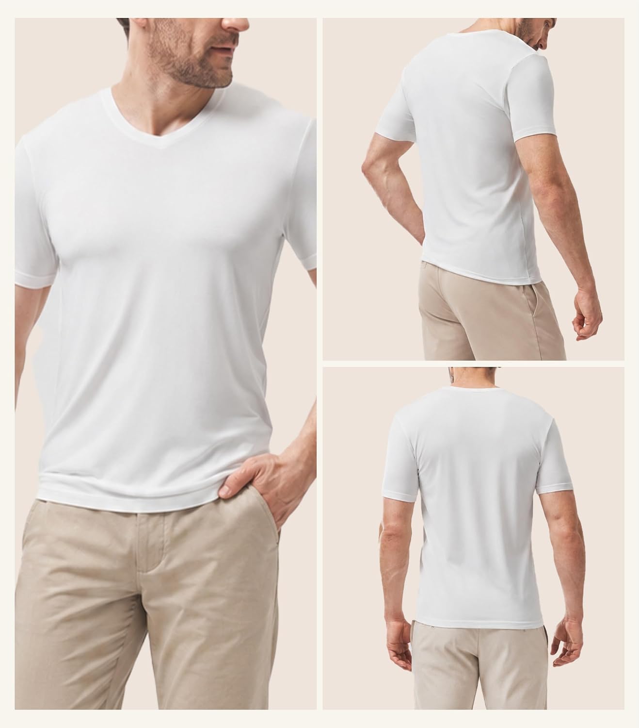 Ultra-Soft Undershirts for Men MicroModal V-Neck T-Shirts 3 Pack | Moisture-Wicking, Stretch, Breathable, Cooling Tees, Stay Tucked, Tag Free Base Layers for Office, Casual, Everyday Wear