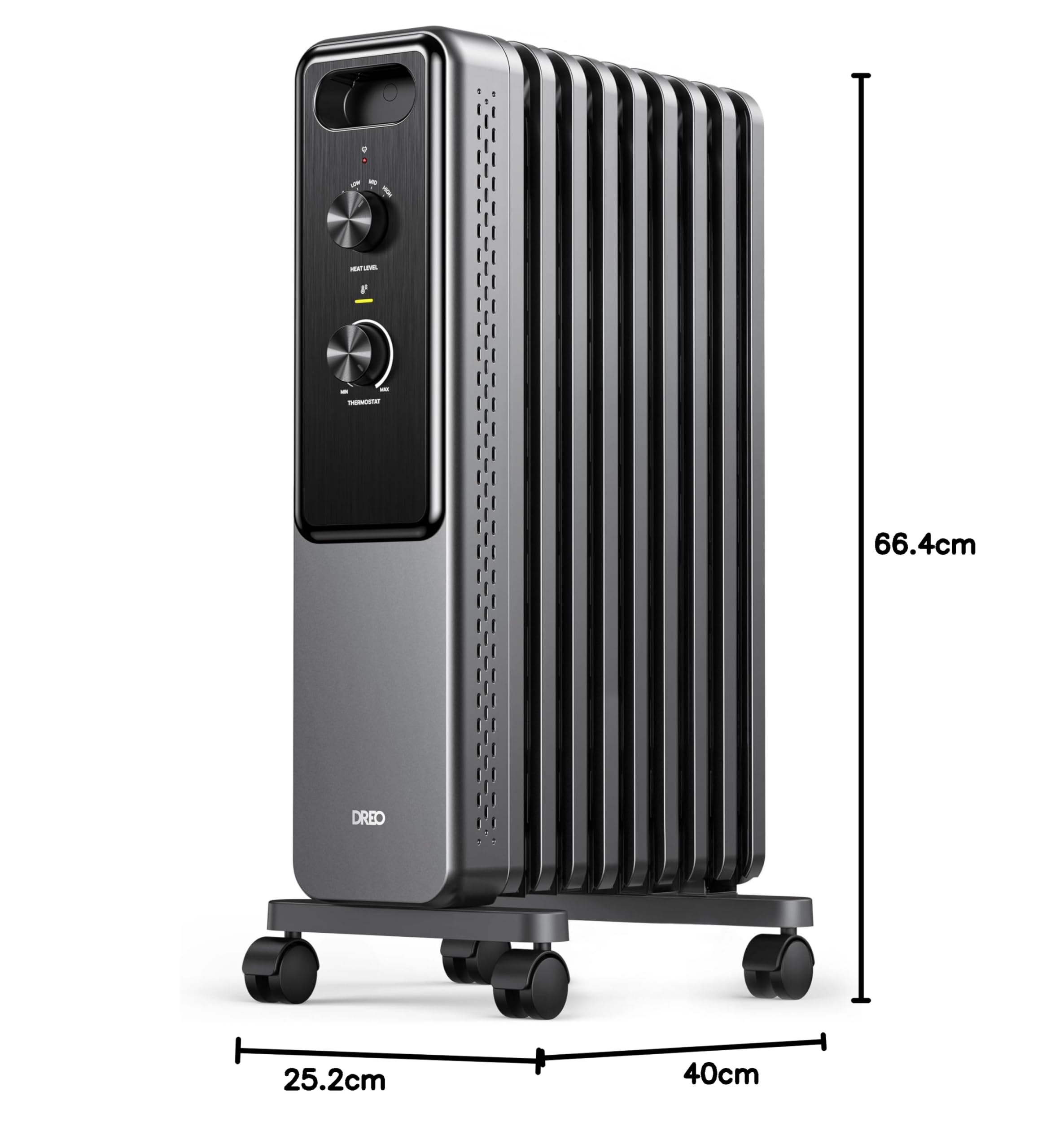 Dreo Radiateur à huile 2000W avec 9 ailettes, chauffage électrique silencieux pour chambre, thermostat réglable, protection surchauffe et basculement, sécurité enfant et mode économie d’énergie