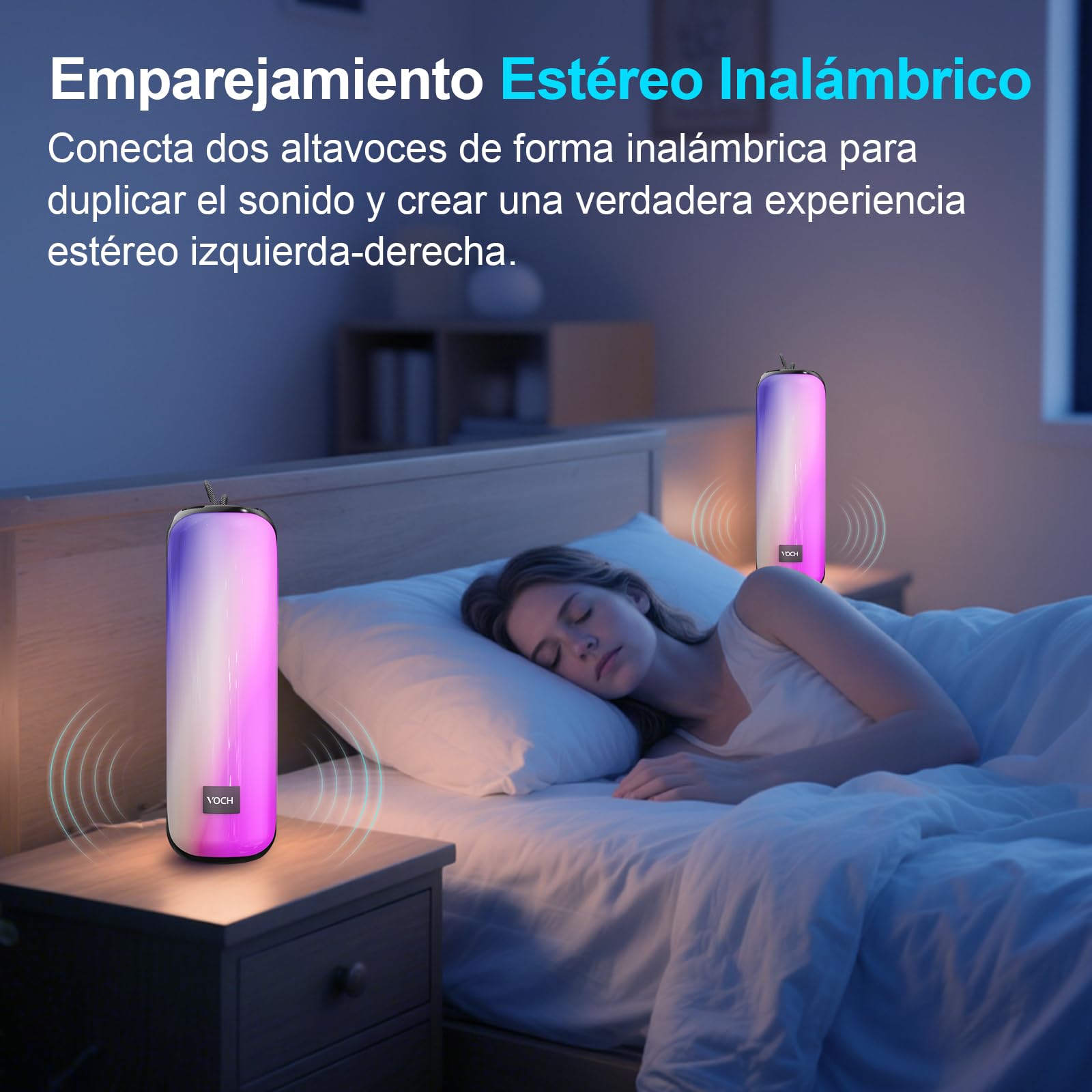 VOCH Altavoz Bluetooth Portátil Inalámbrico con Luces RGB, Sonido Estéreo 40W Bluetooth 5.3 Speaker, TWS, Impermeable IPX7, 20H de Reproducción para Fiesta, Hogar, Exterior, Viaje, Camping