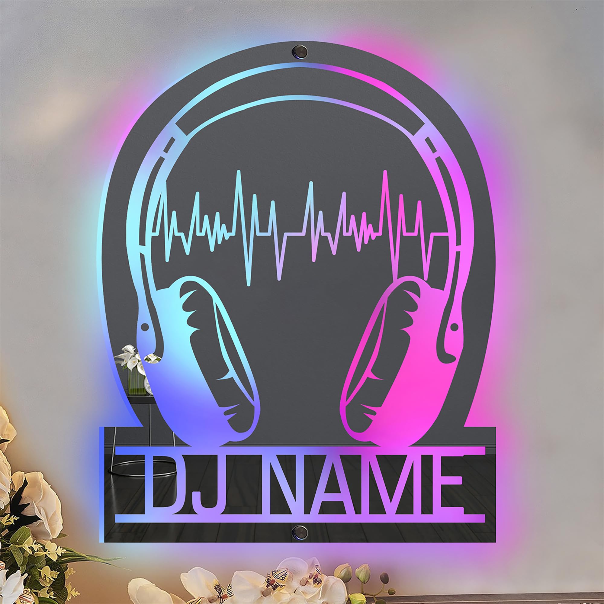 Personalized Headphones Name Mirror LED Neon Sign, Custom RGB Headset DJ Neon Lights for Wall Decor USB Powered for Bedroom, Music Room, Game Room, Living Room (Style 1)