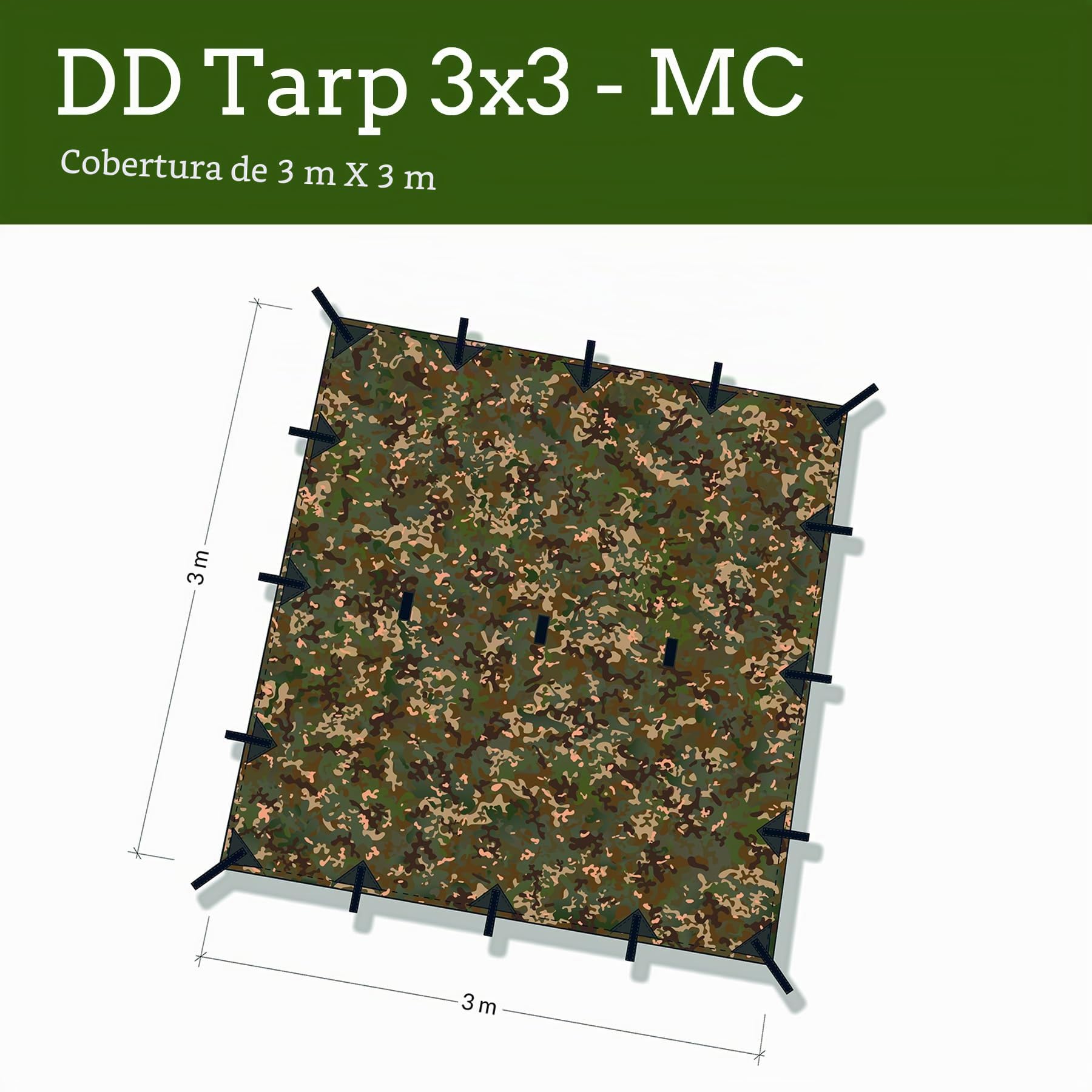 DD Hammocks - DD Tarp 3x3 - MC - Refugio Ligero de Lona de Camuflaje para Hamaca, Camping y Aventura al Aire Libre