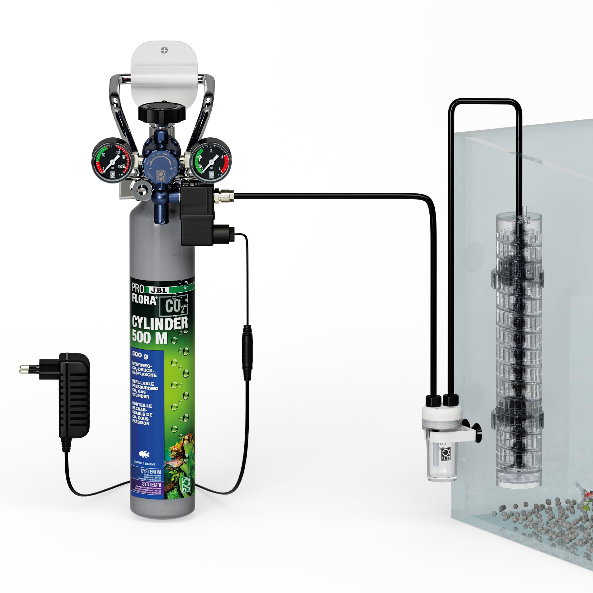 JBL PROFLORA CO2 Advanced Set M - Juego Completo de Fertilizante de CO2 para 40-600 l, con Apagado Nocturno, 2 manómetros, Botella Reutilizable y Accesorios