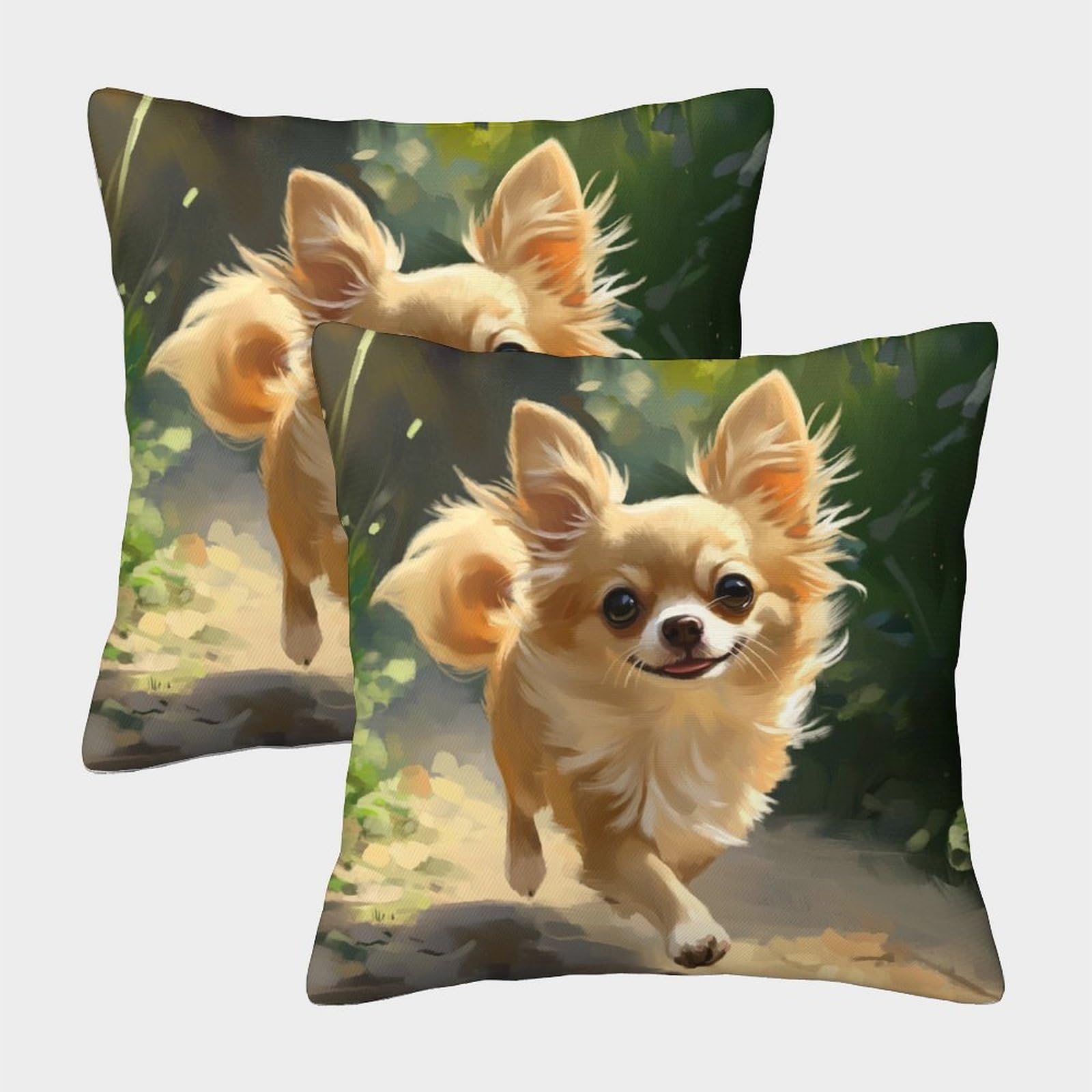 FELASBUID Chihuahua Pillow Cases 2 Pack Cozy Pillowcases Animal Cushion Cover with Zipper Decorative for Couch Livingroom 40x40cm