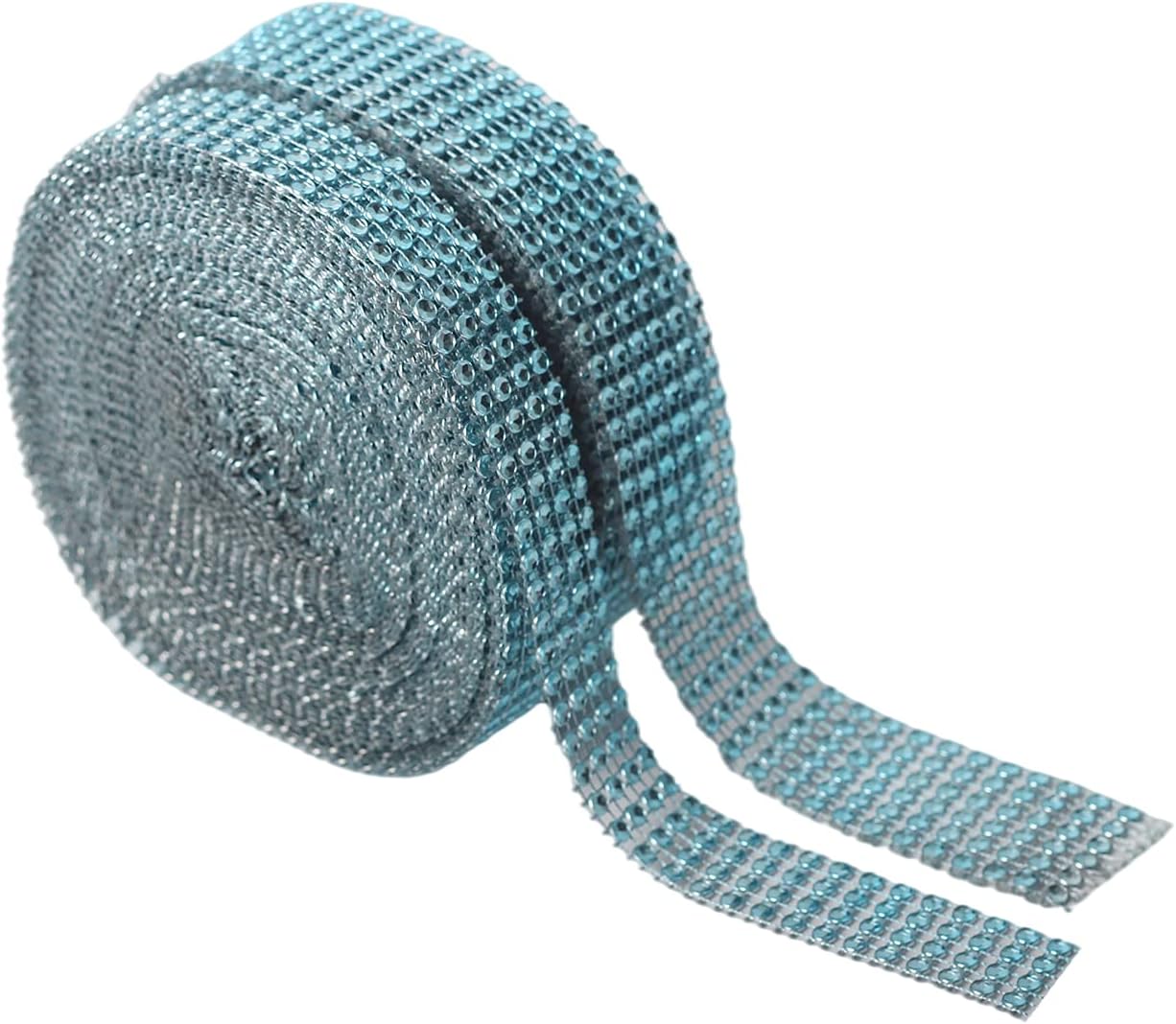 2 Roll Acrylic Light Blue Rhinestone Diamond Ribbons,4 Row 9m&6 Row 9m Rhinestone Mesh Ribbon Diamonte Strip Bling Home Accessories for Cakes Toppers Arts Crafts Home Wedding Birthday Party Decoration - Image 3