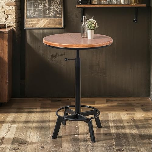 Miniatura 8 de LOKKHAN Mesa de bar giratoria ajustable de 30 a 35.4 pulgadas, mesa redonda de madera de 23.6 pulgadas de diámetro, cocina industrial rústica,