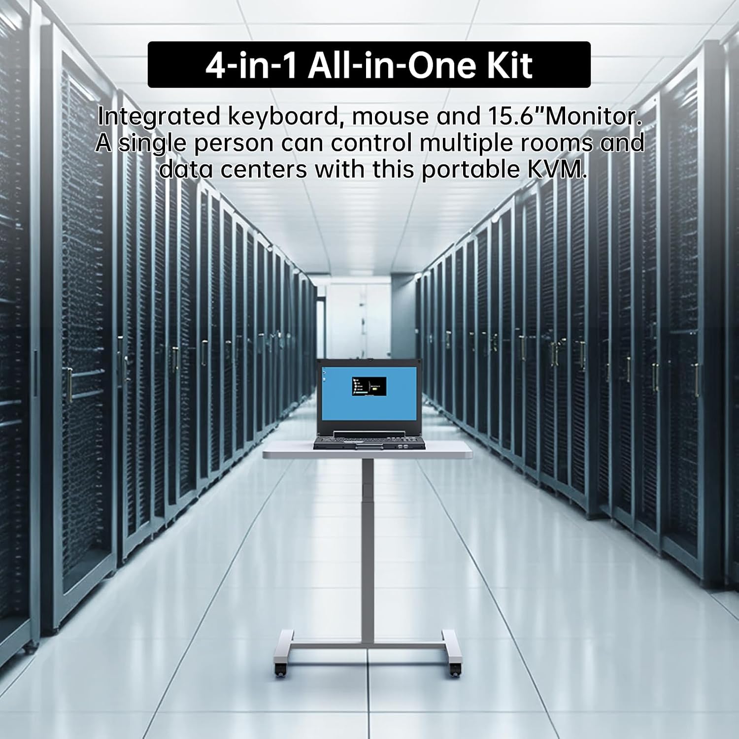 MT-VIKI Portable KVM Console (Crash Cart) 15.6" 4K LCD, HDMI/DP/VGA, Built-in Battery, for Server & Data Center Maintenance