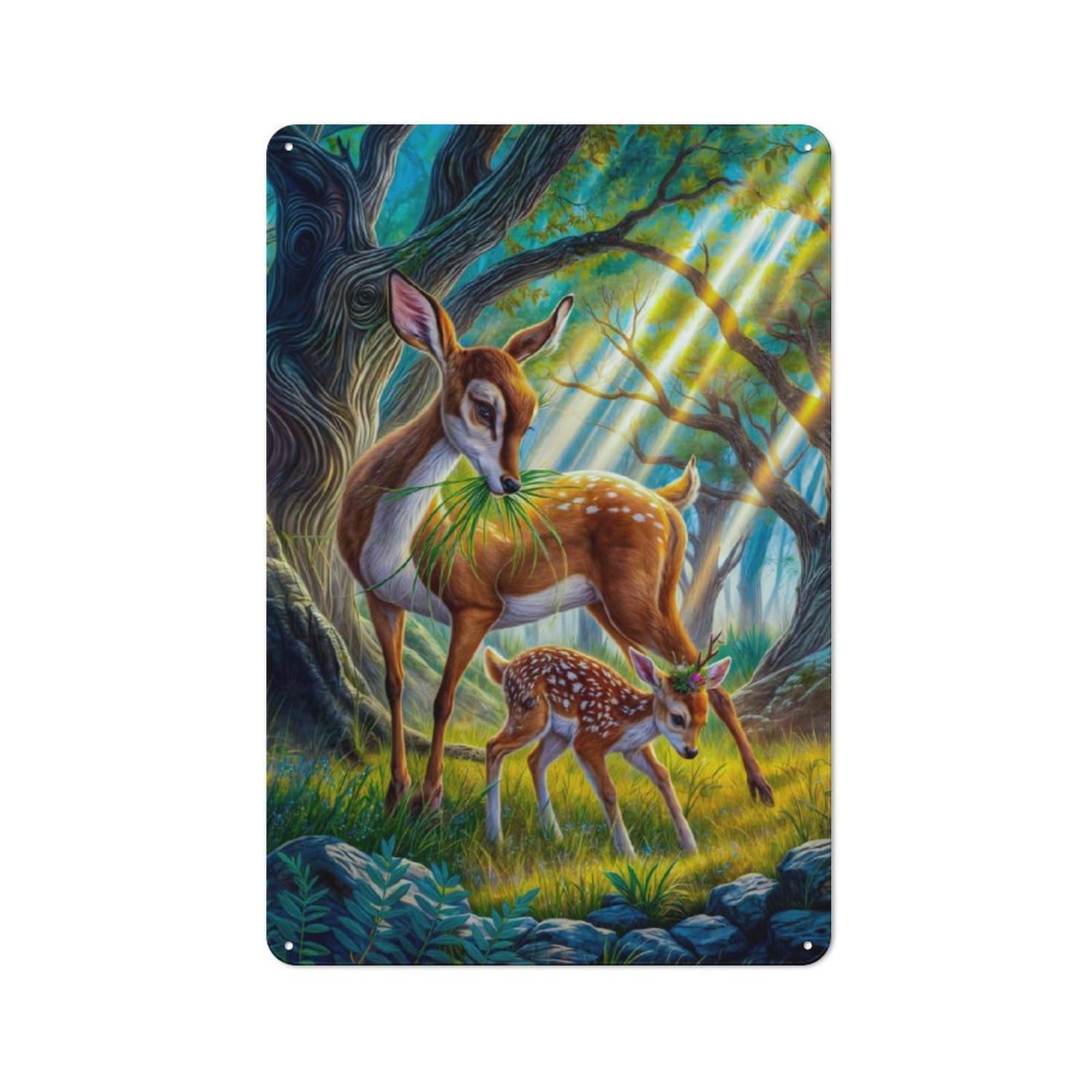 Old Style Enchanted Forest Deer Fawn Vintage Metal Sign 30x20cm, Bar Wall Plaque for Pub, Home Bar, Shed Or Man Cave