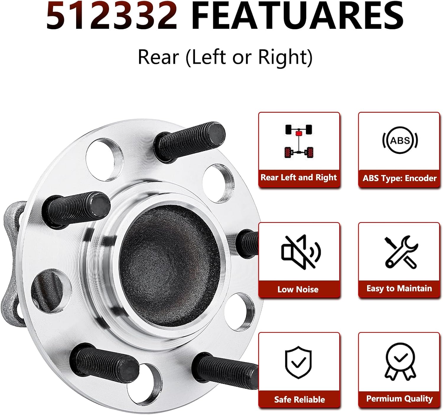 JLEO 512332 FWD Rear Wheel Bearing and Hub Assemblies for 2008-2014 Dodge Avenger,for 2007-2012 Caliber, for Jeep Compass/Patriot 2007-2017,for 2011-2014 Chrysler 200,for 2007-2010 Chrysler Sebring
