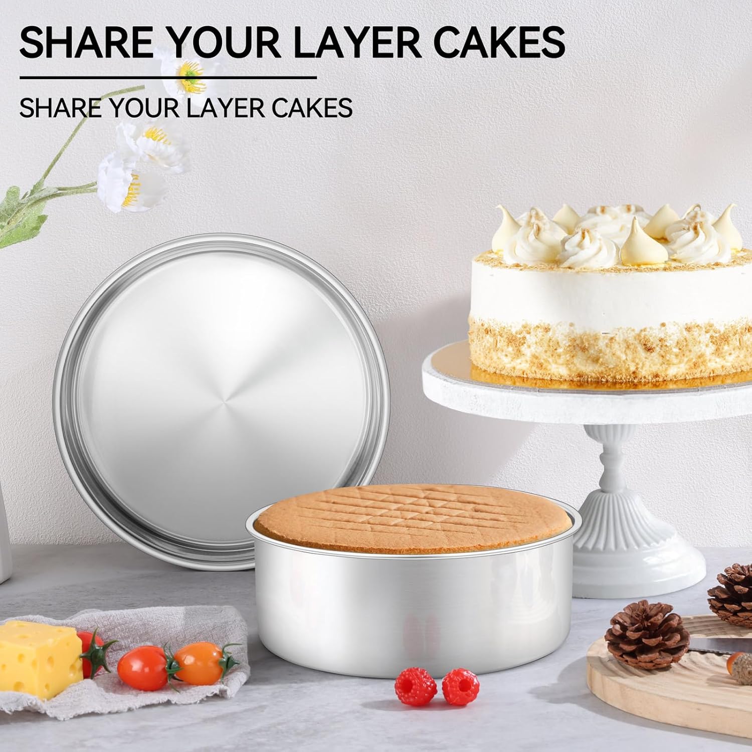 Leonyo 8 Inch Cake Pan, Stainless Steel Circle Baking Pans Set, 3 Pieces Round Layer Cake Tin for Wedding Birthday, Even Heating, Non Toxic & Healthy, Heavy-Duty, Dishwasher Safe - Image 5