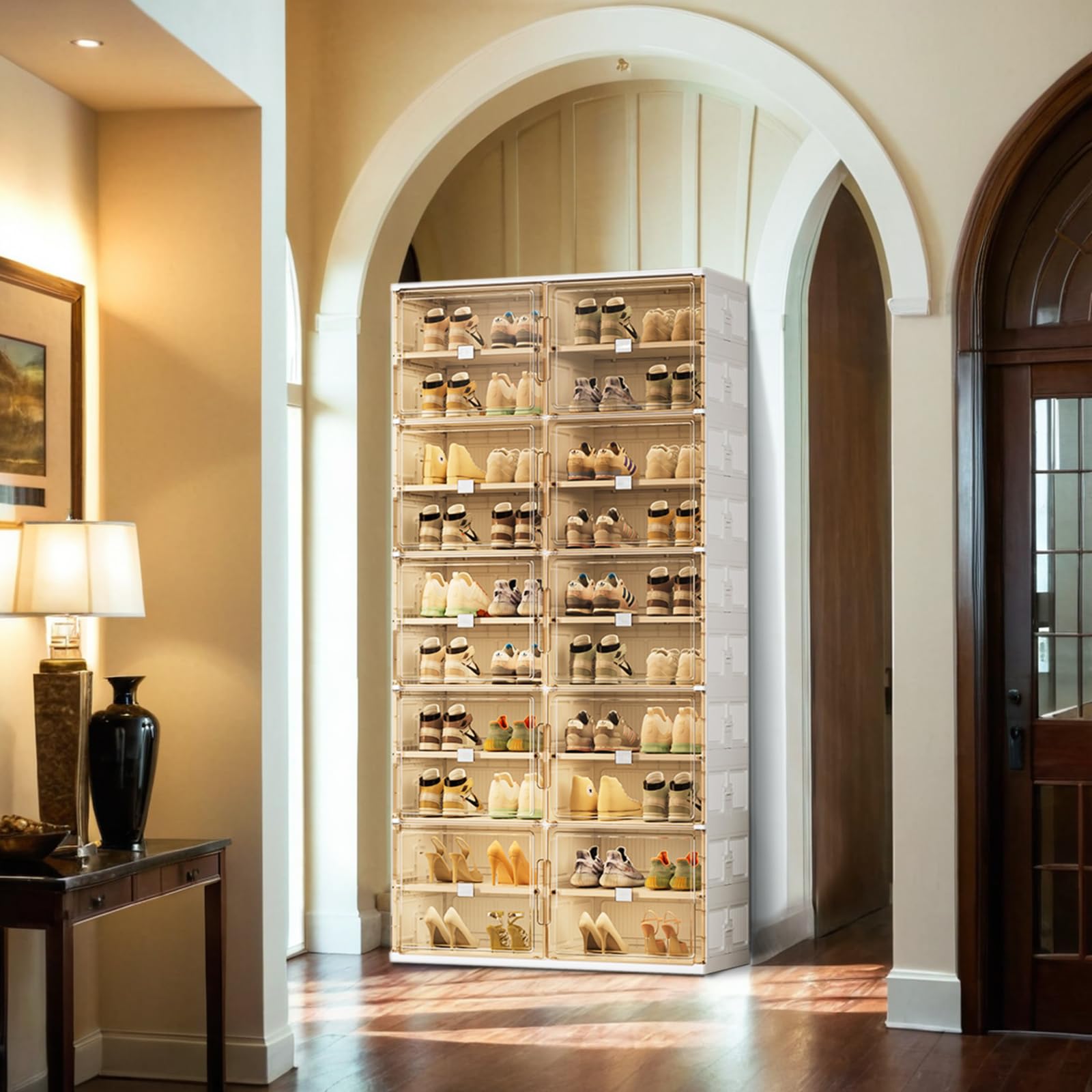 wesimple 40 Pairs Shoes Storage Cabinet of 3-Step Fast Installation,Plastic Shoe Box with Clear Magnetic Door for Display, Shoe Organizer for Sneaker, Sandals, Heels (2 Row, 10 Tier)