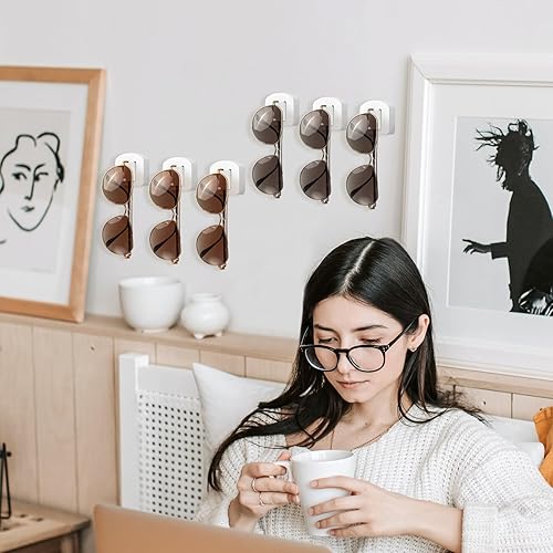 Miniatura 7 de DILIBRA Paquete de 6 organizadores de lentes de sol, organizador de almacenamiento de lentes de sol de madera, montado en la pared, soporte para
