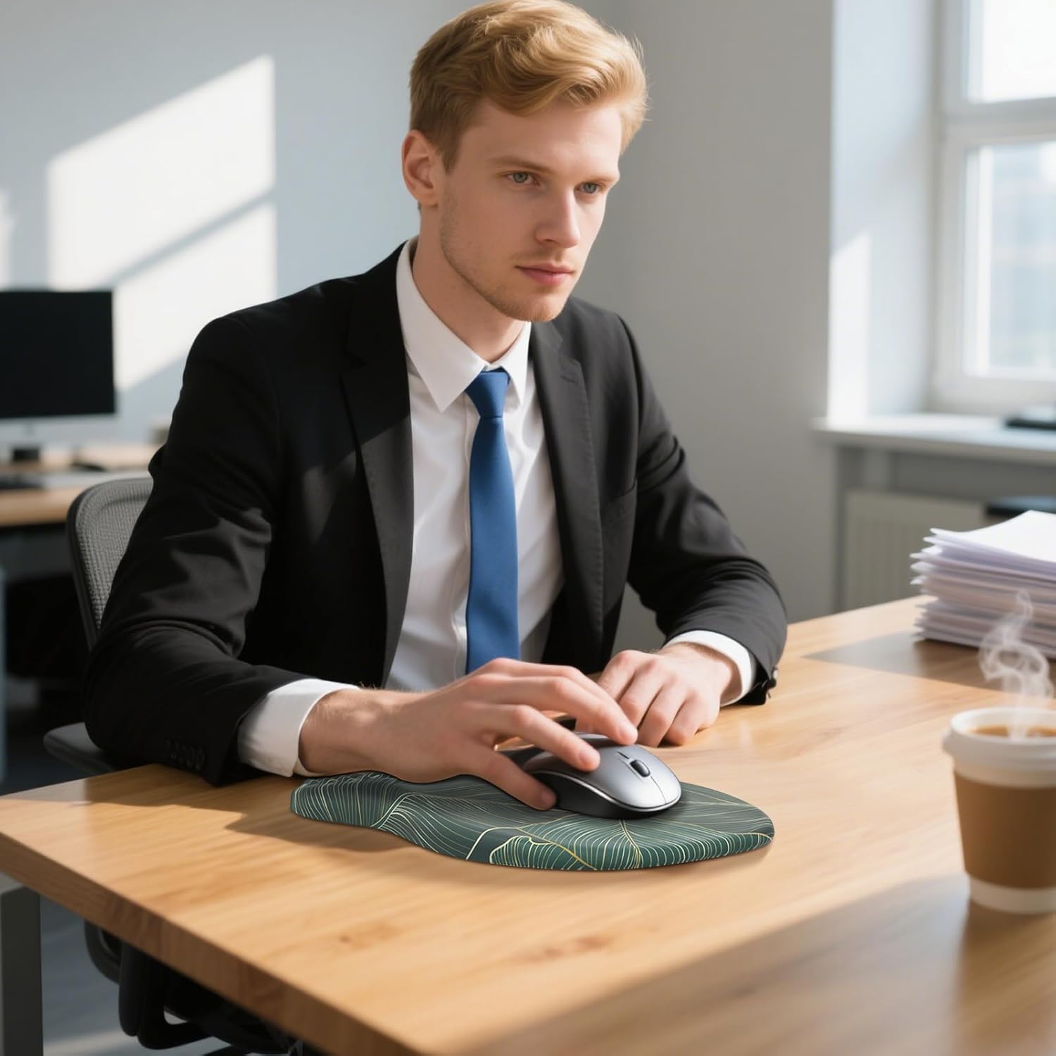 MROCO Ergonomic Mouse Pad with Wrist Support, Wrist Rest Mousepads for Carpal Tunnel Pain Relief, Memory Foam Pad with Massage Bulge and Non-Slip Base for Office, Home, Green Leaves - 6