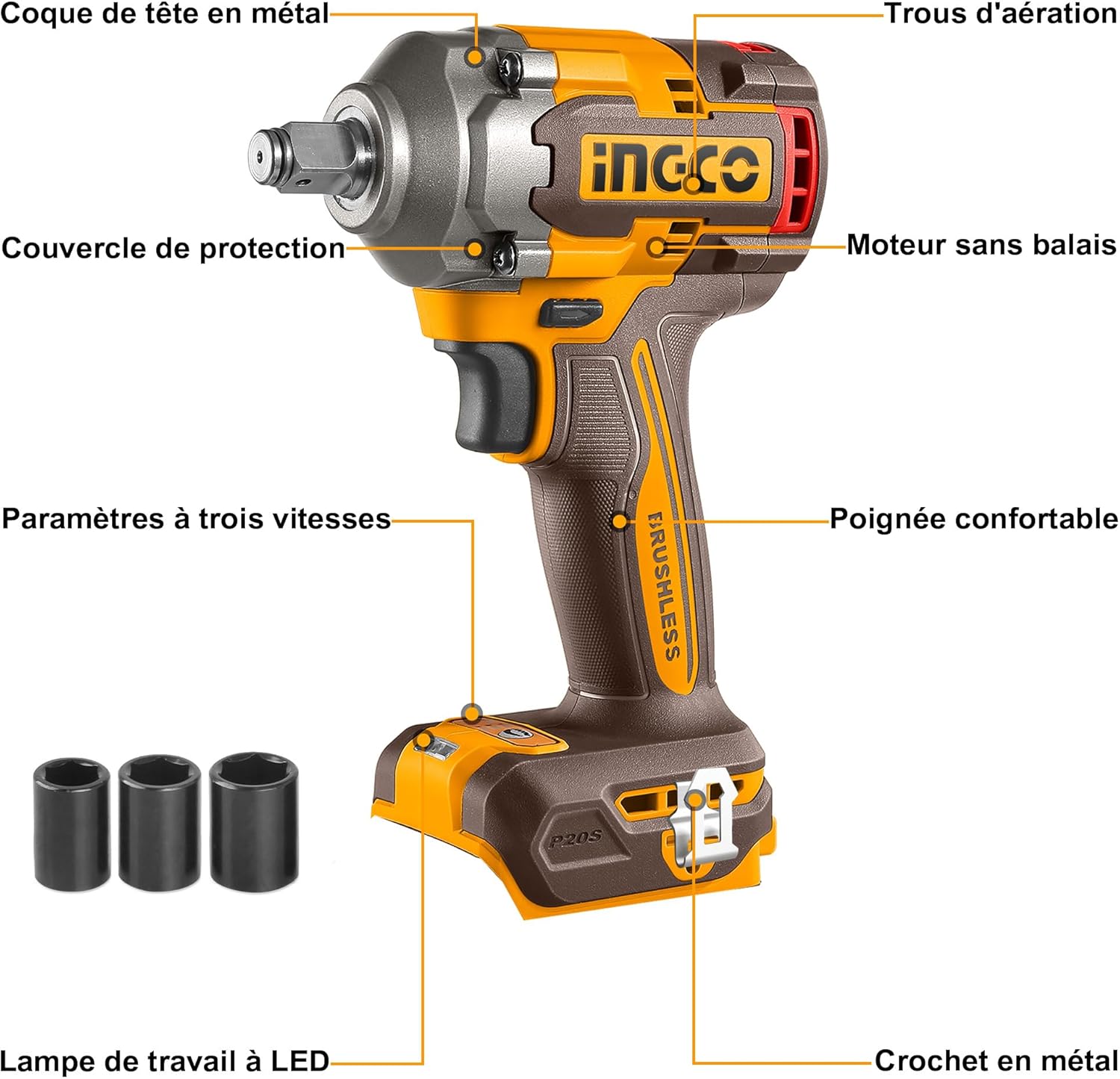 Labeled diagram of Ingco Impact Wrench components