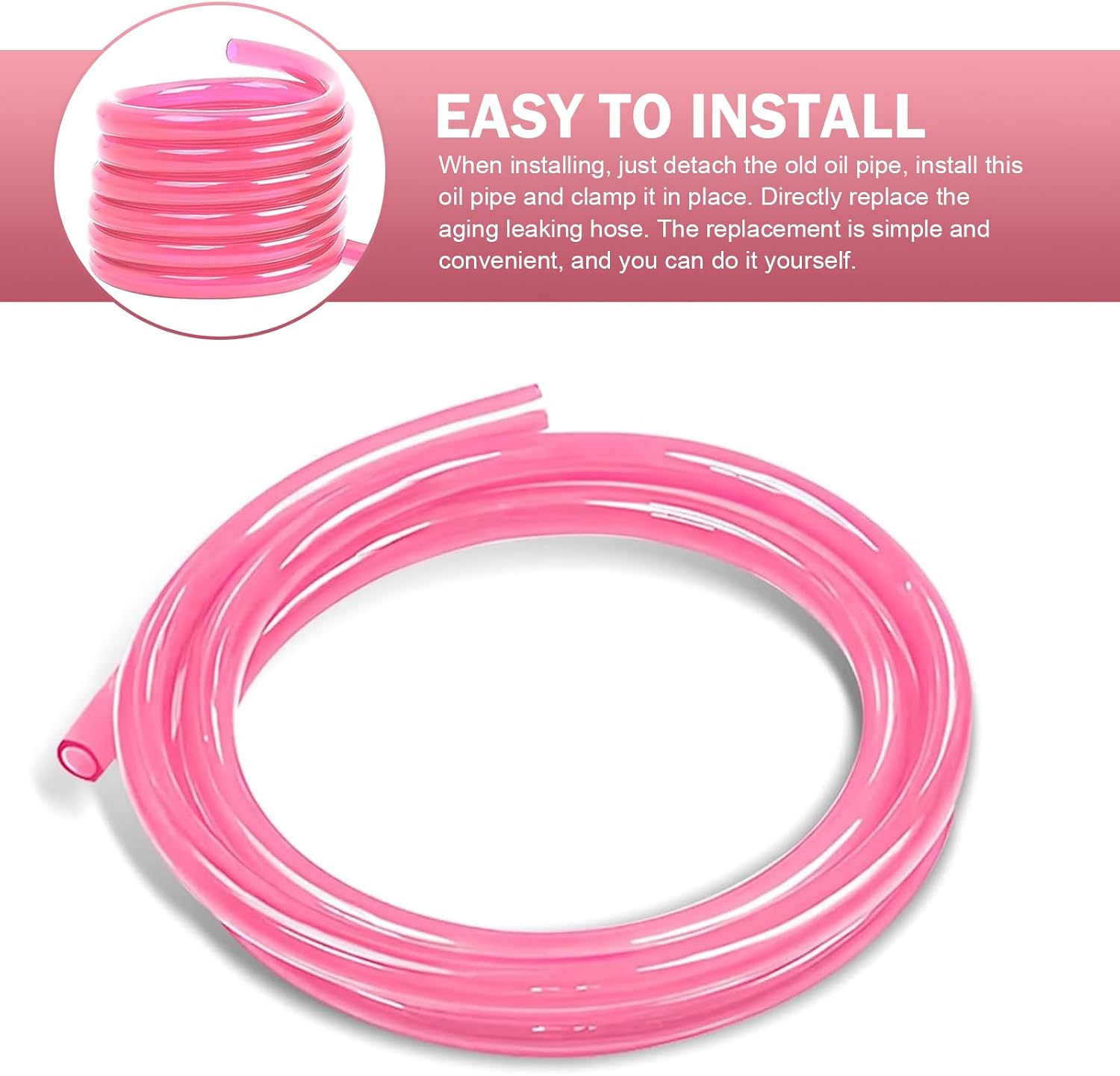 Motorcycle Fuel Line, 118" Leak-proof High-temperature Resistant Carburetor Vent Hose, Rubber Flexible Cuttable Oil Tube Pipe Replacement, Universal for Motorcycle ATV Dirtbike Carb (Pink)