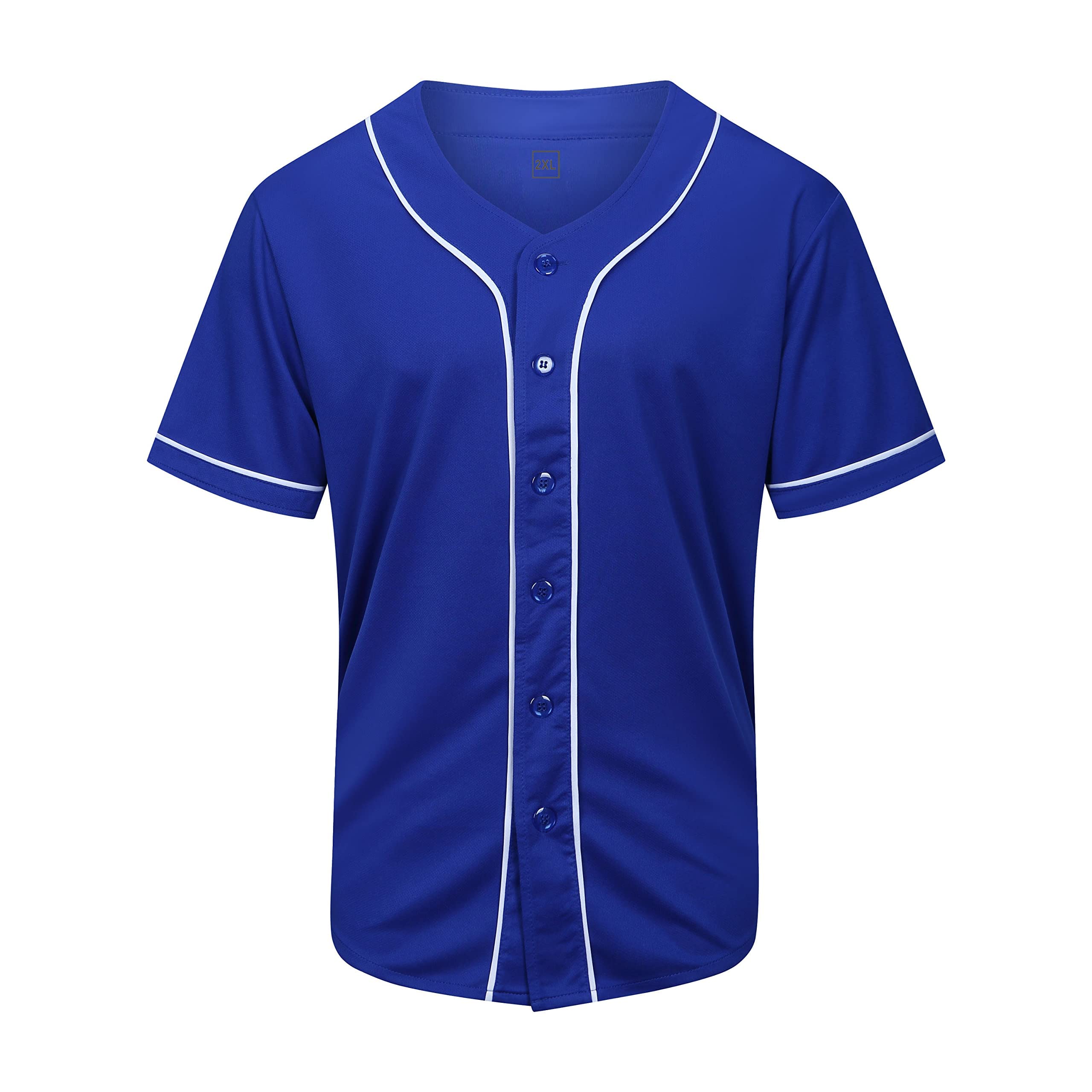 KUAIPAO Blank Baseball Jersey Plain Hipster Hip Hop Jersey Sport Short Sleeve Shirt (White, Black, Red,Blue,S-3XL), Blue, XXXL