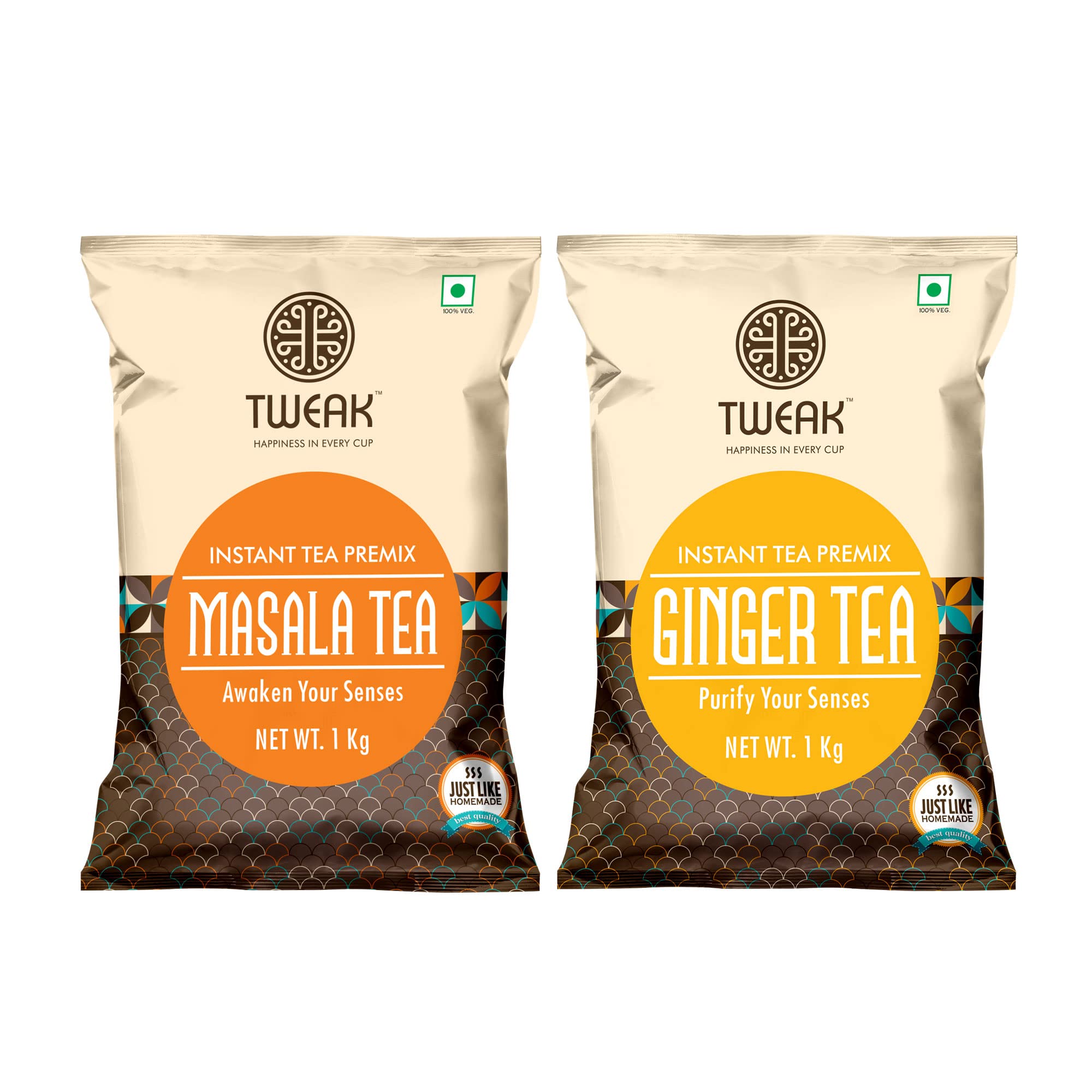TWEAK Instant Ginger Tea and Masala Tea(1kg x 2 packets) | Just add Hot water | Chai Premix