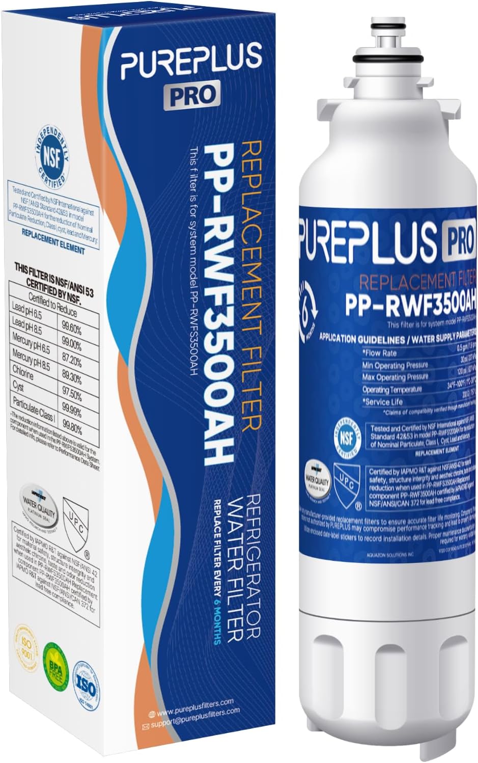 PUREPLUS LT800P NSF/ANSI 53&42 Certified Replacement for LG ADQ73613401, Kenmore 469490, 9490, ADQ73613402, ADQ736134, LSXS26326S LMXC23746S, LT120F, Refrigerator Water and Air Filter Combo, 1Pack