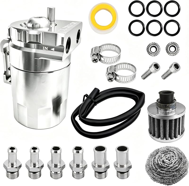 Reservatório Separador de Óleo Oil Catch Can DWARFOO 300 mL com Filtro Respirador e Kit de Mangueiras