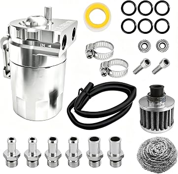 Oil Catch Can, Universal Baffled Catch Can Kit with Breather Filter