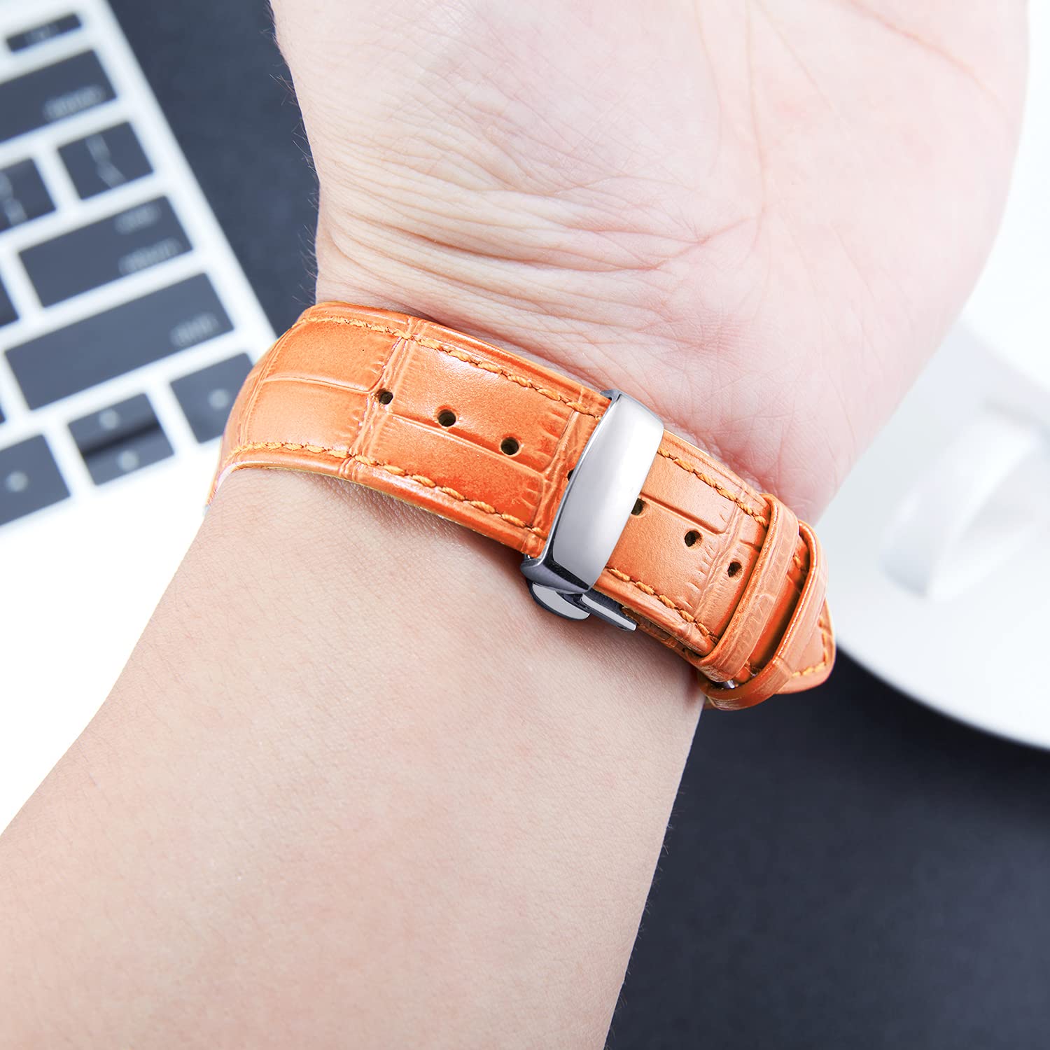 BINLUN Leather Watch Bands Replacement Alligator Pattern Watch Strap for Men Women with Silver/Gold/Rose Gold Butterfly Deployment Buckle 12mm 13mm 14mm 16mm 17mm 18mm 19mm 20mm 21mm 22mm 23mm 24mm — view 5