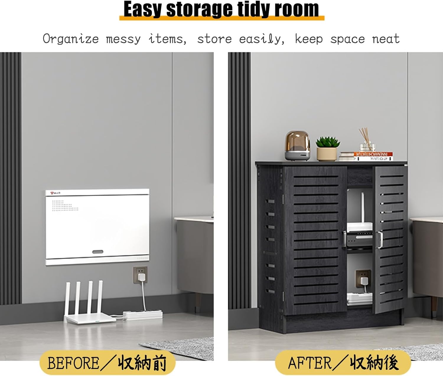 WiFi Router Storage Cabinet WiFi Router Hidden Box Openwork Slat Design Adjustable Shelves and Pre-drilled Cable Holes Sturdy and Durable Easy to Install(White,50x80x30cm)