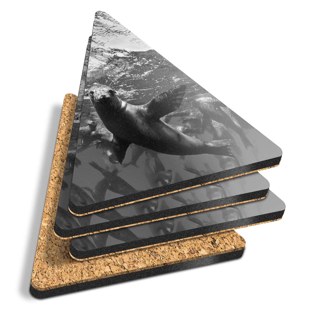 4 x Triangle Coasters - BW - Seal Group Underwater Seals Cork Backed MDF Glossy Tea Coffee Accessory #37793