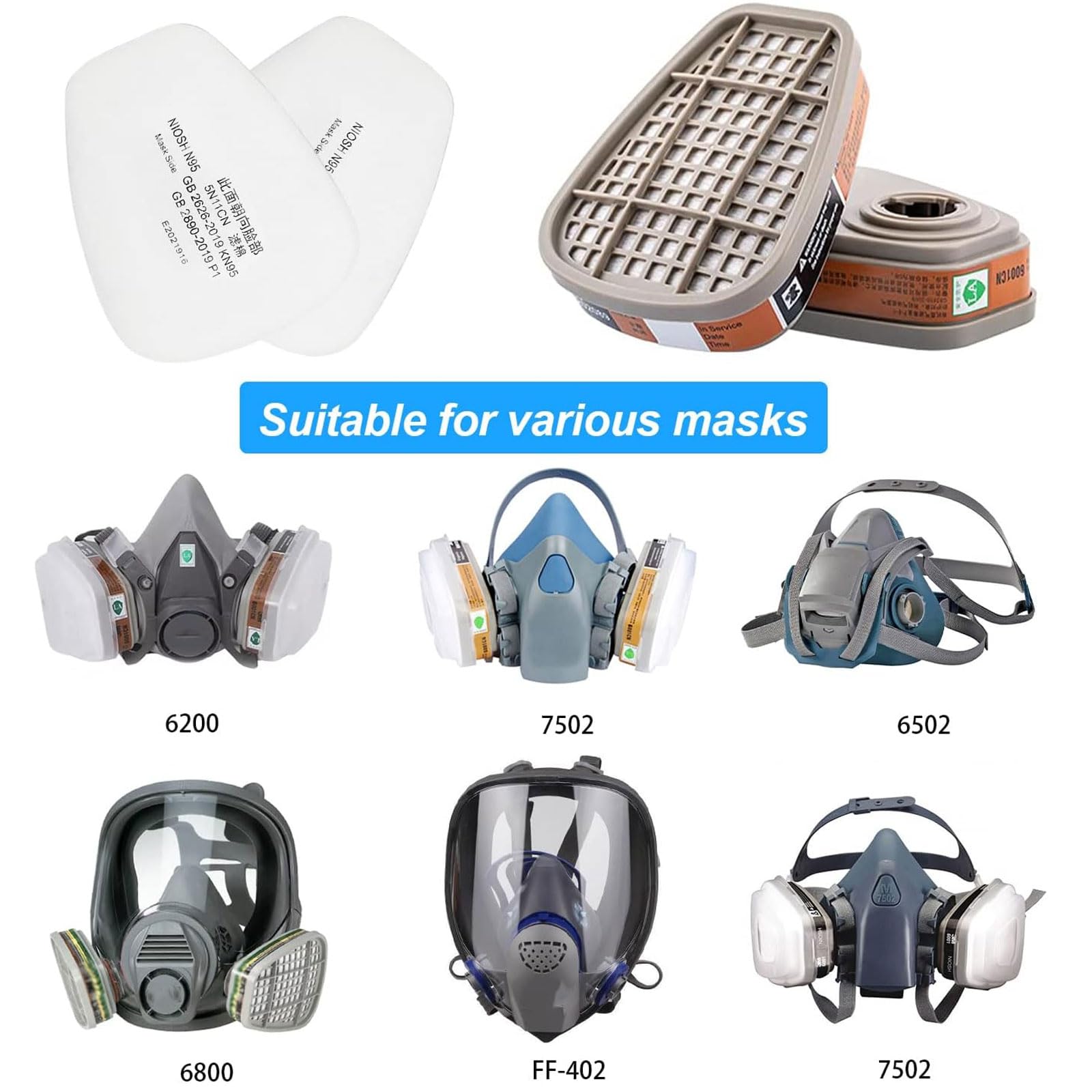 50 sztuk filtrów bawełnianych 3M, 5N11CN filtr wkładany, filtr do 6000, 6200, 7502, 6800, 7501, FF402 (2 6001)
