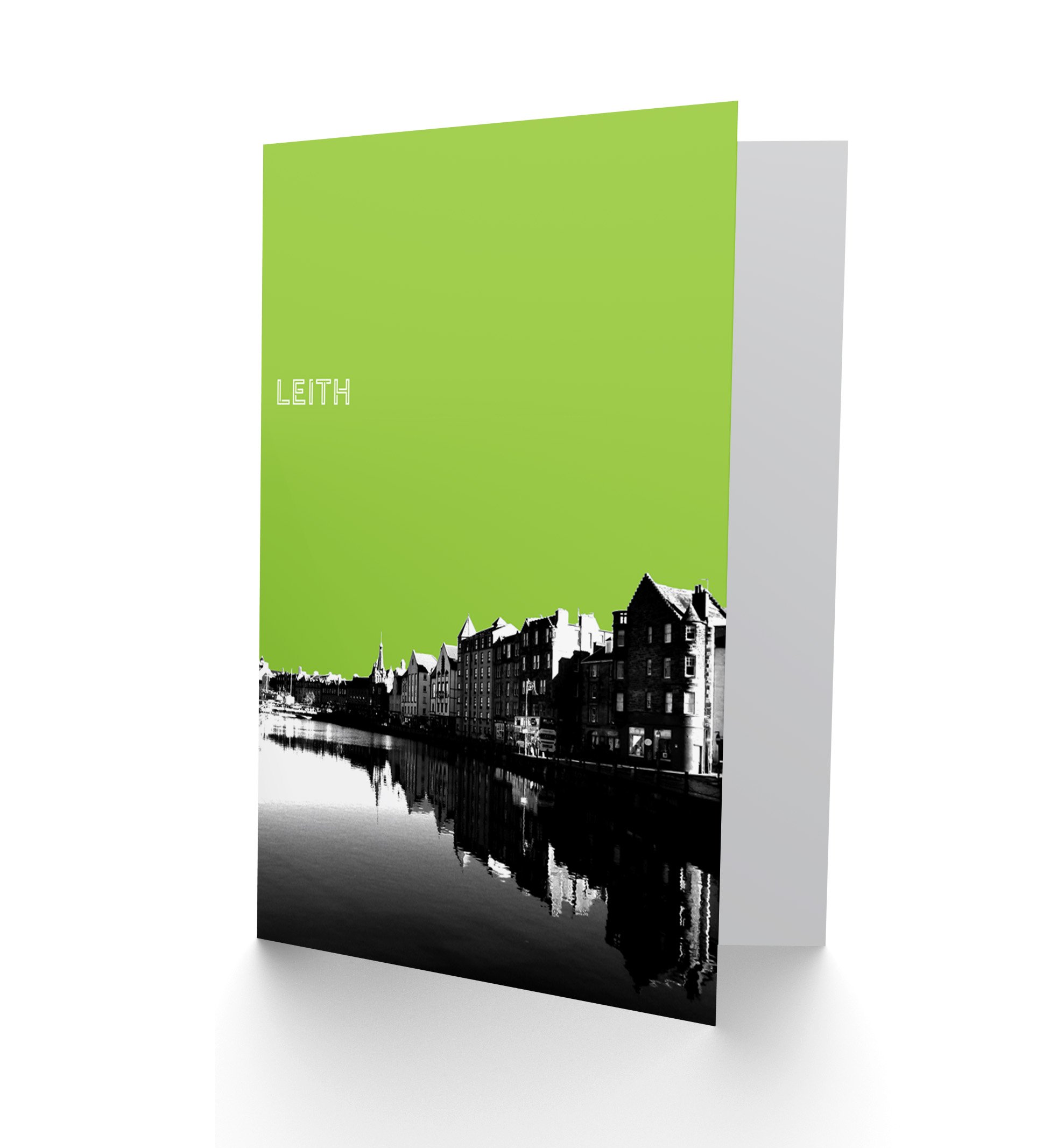 Wee Blue Coo Leith Shore Edinburgh Scottish Landmark Green Greetings Card