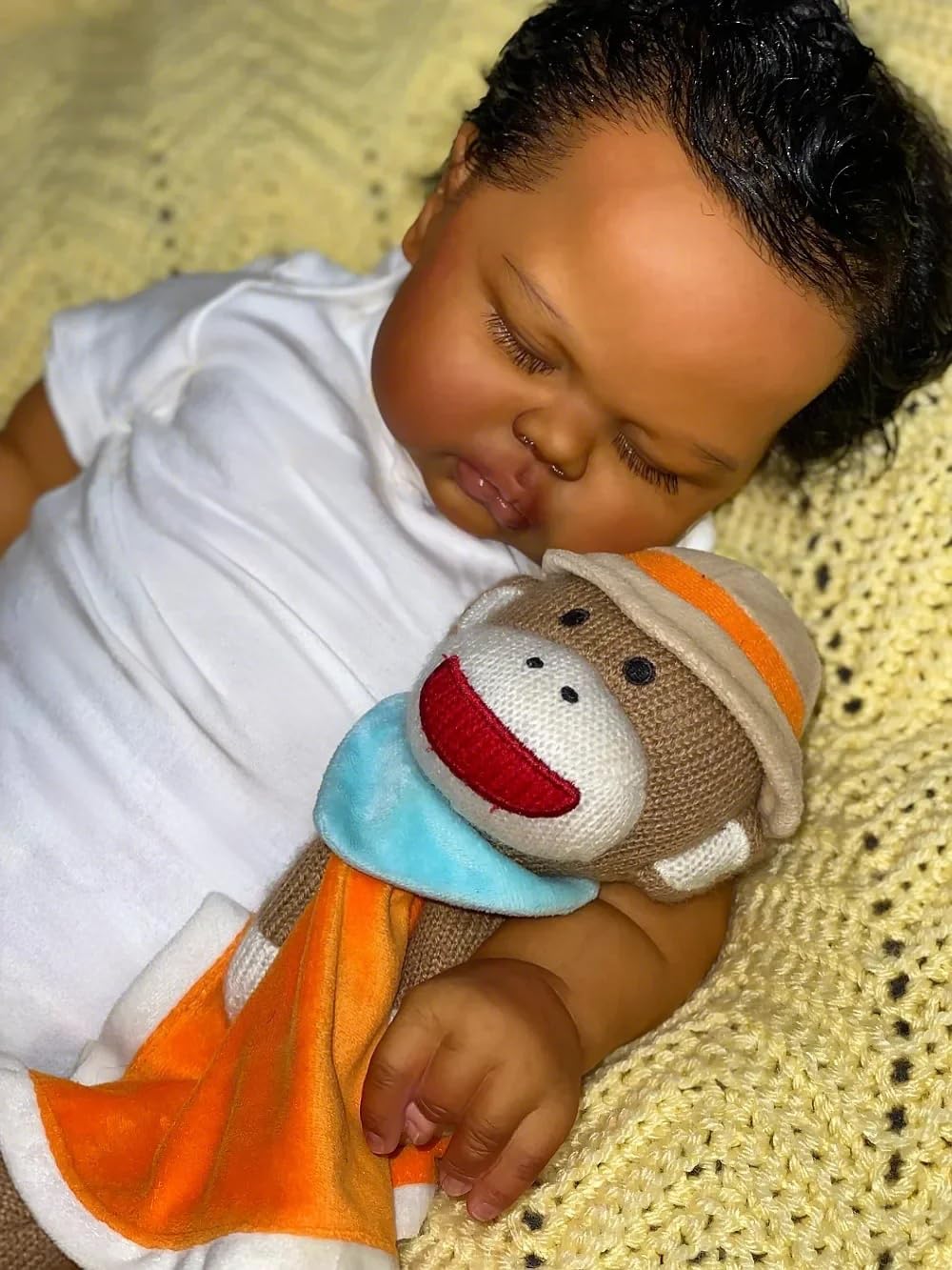 KAWAYII -24 Inch Lifelike Sleeping Reborn Black Skin Toddler Baby Pickle Doll Boy Soft Vinyl Cloth Body Newborn Baby Doll Toy Set