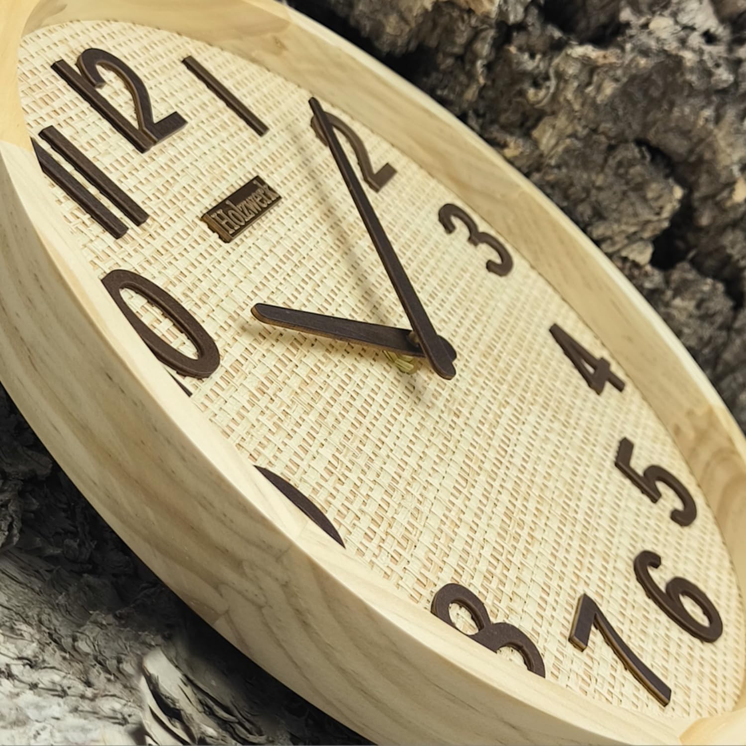 Holzwerk - Reloj de pared con radio de estilo boho de Bali, de ratán, madera natural, reloj de pared, reloj de madera, reloj de pared vintage, reloj controlado por radio, movimiento silencioso, sin
