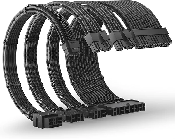 AsiaHorse 12VHPWR PSU Extension Cable Kit for RTX 50/40 Series, 16AWG Pcie 5.0 Cable Extension Kit Soft Braided 16PIN to 16PIN Cable Kit, 24pin ATX /4+4pin EPS /12+4pin 30CM