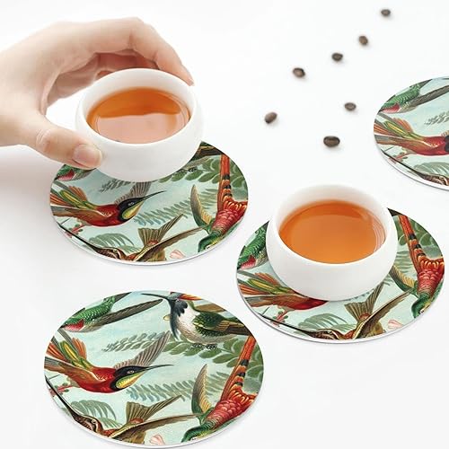 Miniatura 8 de Hermosos posavasos de cuero con estampado de colibríes juego de 6 posavasos redondos fáciles de limpiar tapetes de café para decoración de cocina