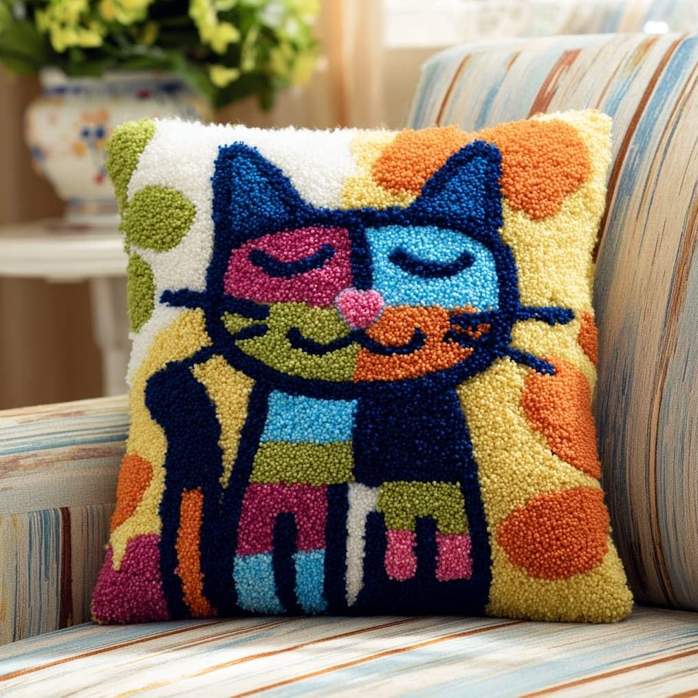 AxiangziK Latch Hook Pillow Kits for Beginners,Cute cat