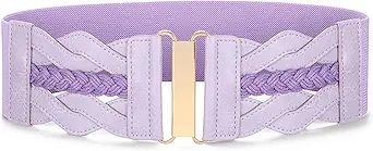 SANSTHS Vintage Stretchy Belt for Women, Womens Wide Elastic Belts for Dresses Coats, Fashion Womens Belts with Gold Buckle