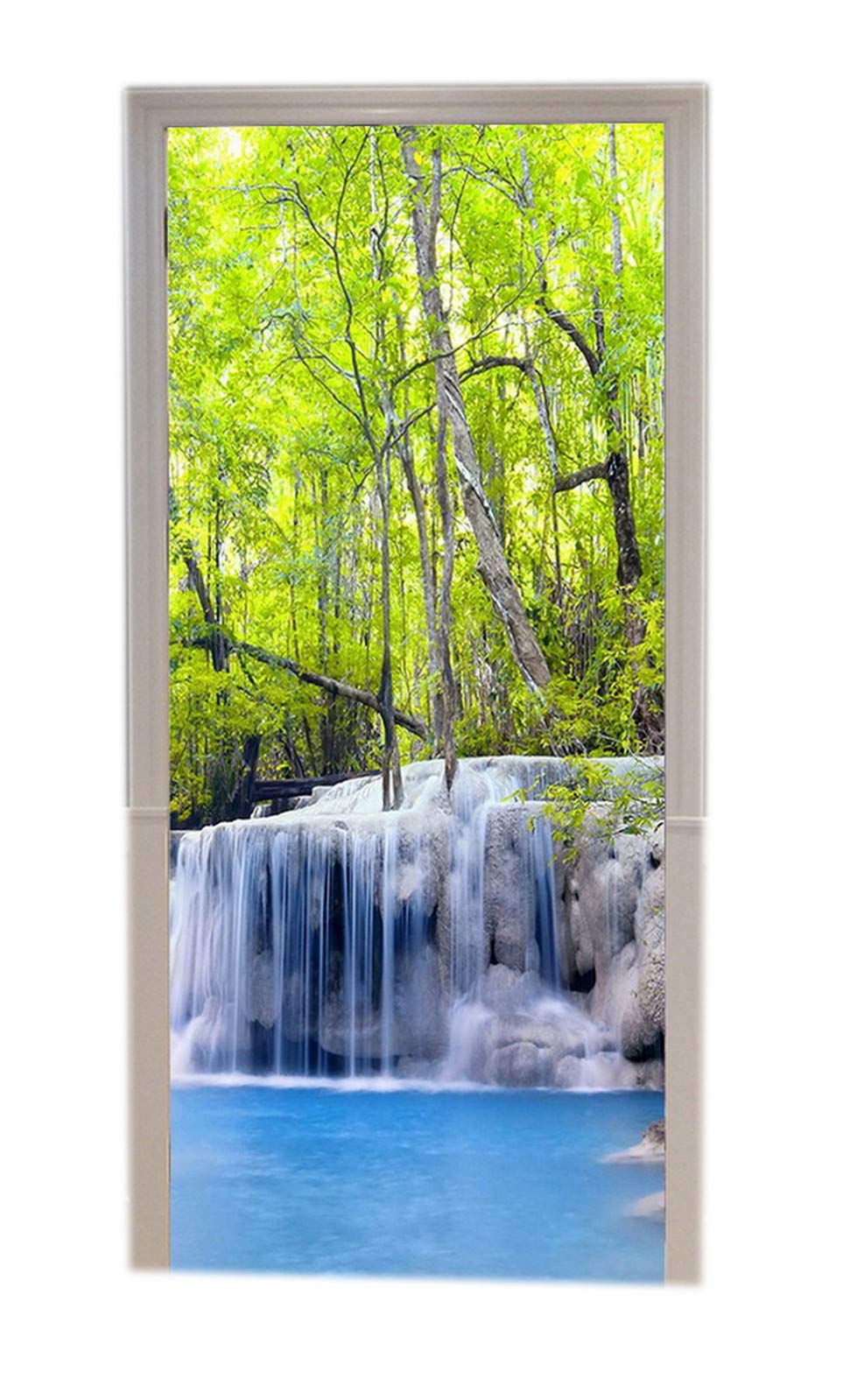 Autocollant Porte 3D Forêt Verte Lumière Du Jour 77x200 Cm – Sticker Trompe L’Œil Imperméable PVC Pour Porte Chambre Salon Cuisine Décoration Murale