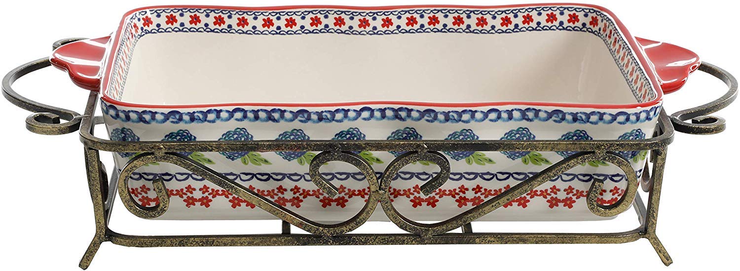 The Pioneer Woman Dazzling Dahlias 2-Piece Baker with Metal Rack bundle with The Pioneer Woman Dazzling Dahlias 8-Inch Square Baker